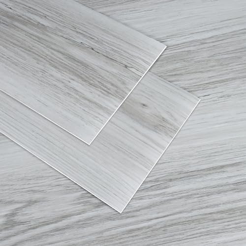 VaryPaper Dalle PVC Adhesive Sol Bois Gris Lino Sol Rouleau 90cmx15cm 10 Pièces Parquet Adhesif Sol Carrelage Adhesif Sol Salon Chambre Dalle PVC Garage Sticker pour Sol Cuisine Revetement de Sol