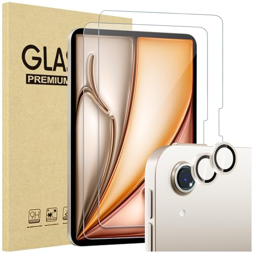 Procase Verre Trempé pour iPad Air 11 (M2) 2024, 2 Protection Écran + 2 Protection d'Objectif Photo, Film Protection Screen Protecteur, Anti Rayures sans Bulles -Lumière Stellaire