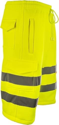 ANZEE - Pantaloncini da lavoro ad alta visibilità, da uomo, con nastro riflettente, pantaloni cargo corti | Hi Vis Safety Safety Work Utility Jogger Combat Cargo Summer Shorts, Giallo, M