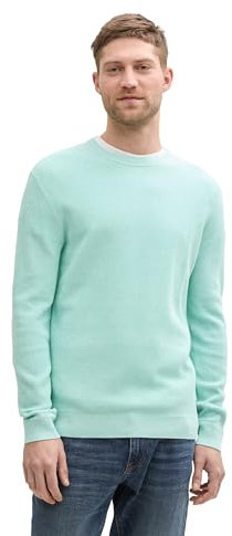 TOM TAILOR Herren Basic Strickpullover aus Baumwolle, 22232 - Soft Mint Green Melange, XL