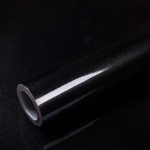 Warmiehomy Papier peint autocollant en vinyle noir brillant de 60 cm x 10 m pour armoires de cuisine, armoires, meubles