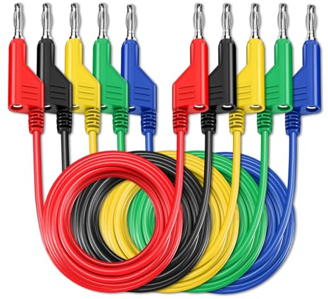 Cleqee Stapelbar Banane zu Bananenstecker Prüfkabel 3m, 5 Stück | Weiche elektrische Testkabel, Für Multimeter, 1000V 15A