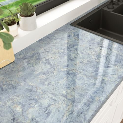 Yullpaper Papier Peint Adhesif Marbre Bleu Revetement Plan De Travail Cuisine Papier Adhesif Pour Meuble Papier Peint Adhesif Mural Rouleau Adhesif Decoratif Bleu Papier Adhésif Cuisine 40cm x 200cm