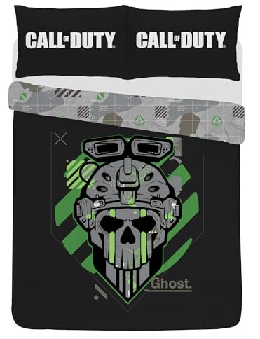 Charlotte Andersen Call of Duty Double Duvet Cover Set | Official COD Polycotton Bedding | 200x200cm Reversible Quilt Cover & Pillowcase | Soft & Durable Gamer Bedding (Black/Green, Double)