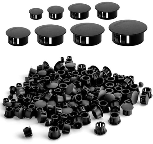 JCUGSBS 100 pièces 6 Tailles Bouchons en Plastique, 3/16, 1/4, 5/16, 3/8, 1/2, 1 Bouchon Plastique Cache Trou Plastique Cache Trou Meuble pour Cuisine Armoire Meubles (Le Noir)
