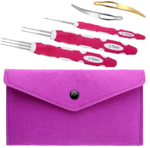 Ptwola 5 Stück Dreadlocks Häkelnadel Haare Nadel Weben Häkeln Dreadlock-Haken Ineinandergreifendes Mikrowerkzeug Zubehör mit Aufbewahrungstasche für Perücken Zöpfe Craft Frauen Män