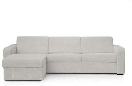 Vente-unique-Ecksofa mit Schlaffunktion mit Matratze - Ecke wechselbar - Cord - Beige - FLAVIEN