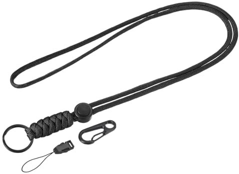 Paracord Lanyard 20.5 Inch, Necklace Keychain Cord Metal Clasp Hook Ring Strap for Keys Whistle ID Card Badge Holder, Black