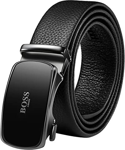 BOSSARON Gürtel Herren Ledergürtel Ratsche Automatikschließe Business Gürtel 35mm Breit Schwarz Verbessertes Material (YYD5-Schwarz)