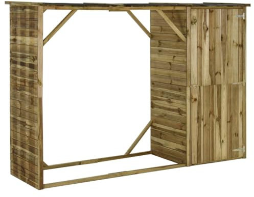 Gartenhaus Holz Gerätehaus Unterstand Wetterfest Geräteschuppen mit Brennholzschuppen, Holz Lagerschuppen, Kiefernholz 253x80x170 cm