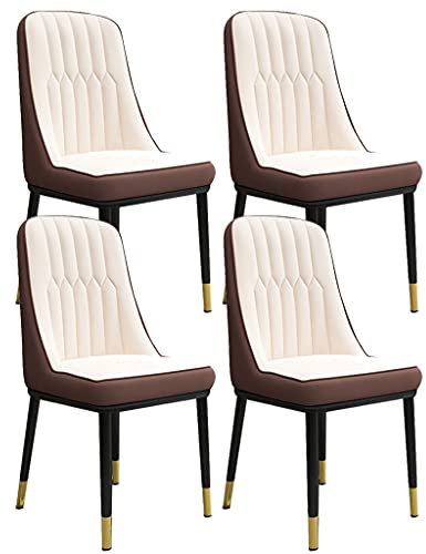 Lot de 4 chaises de salle à manger modernes en cuir avec pieds en acier au carbone, couleur blanche, pieds noirs et dorés, chaises d'ordinateur pour salon
