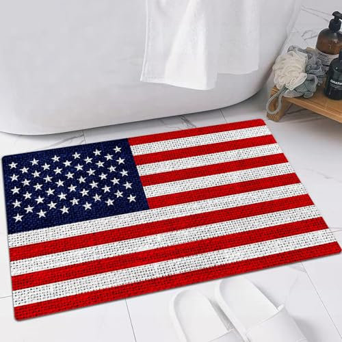 FSDGY Badvorleger Fußmatte Flauschig Teppich Badezimmerteppich Duschmatte für Bade & Wohnzimmer Schlafzimmer,Patriotische USA aktuelle Sterne und Streifen Flagge,40x60 cm