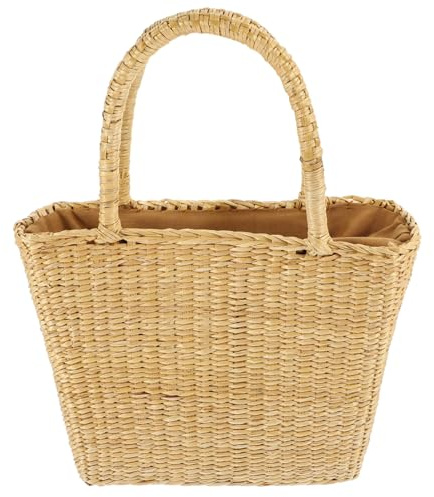 DEARMAMY Handgewebte Strohhandtasche mit Henkel für Strand und Sommer | Leichtes Material, Robust Verarbeitet, für Urlaub und Treffen, Passend für Schirm und Geldbörse