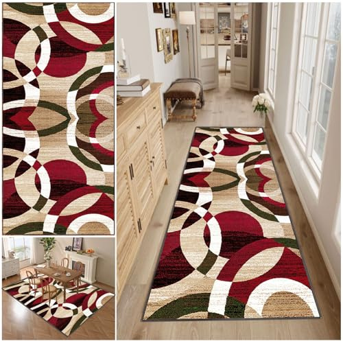 Rugs for Hallway Runner, Hallway Washbale Kitchen Rug Runner, Geometric Style Area Rugs for Bedroom Living Room, 60 x 180 cm Non Slip Modern Printed Carpets, Runner Rug for Entryway Extra Long