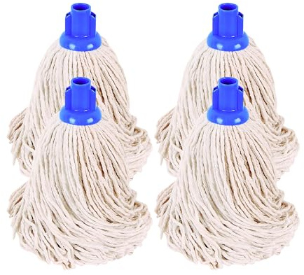 Socket Cotton Mop Heads Replacement Pack 4 Push-In Super Absorbent Mop Heads with Plastic Socket for Wet & Dry Floor Cleaning | Home & Commercial Use