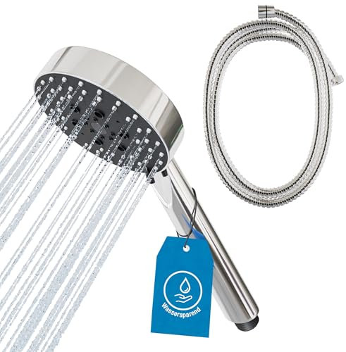 ATHLON TOOLS Duschkopf mit Schlauch - 5 Strahlarten Duschbrause - Ø 105 mm wassersparende Handbrause rund (Chromfarben, Duschkopf 105 mm [inkl. Schlauch])
