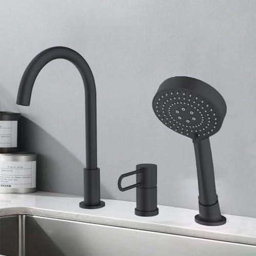 AYCDL Ensemble De Pommeau De Douche, Mitigeur De Baignoire 3 Trous, Mitigeur De Baignoire Noir avec Douche, Mitigeur De Douche À Levier Unique, Flexible De Douche Po,Black
