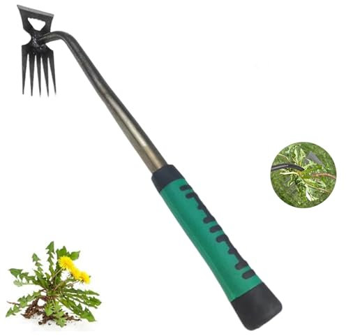 FiveMileBro Extractor de Malas Hierbas, Desmalezador Manual, Herramienta de Jardinería con Mango Largo de Acero Inoxidable, para Patio, Césped y Área de Cultivo (5 Dientes)