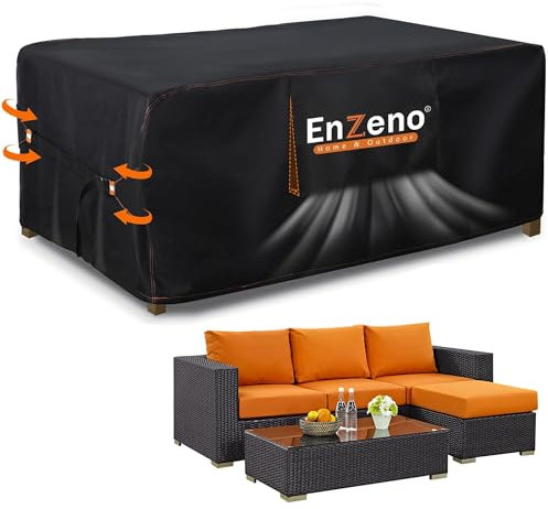 Enzeno Abdeckung Gartenmöbel Wasserdicht,220X150X90cm Gartenmöbel Abdeckplane,420D Oxford Gewebe Loungemöbel Schutzhülle Winterfest,Lounge Abdeckhauben mit Luftauslass für Tische und Stühle