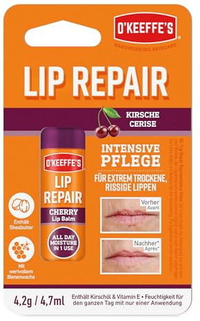O'Keeffe's Lip Repair Cherry, 4,2g – Für extrem trockene, rissige Lippen | Mit Kirsch- und Vitamin E-Öl, bietet den ganzen Tag über Feuchtigkeit.