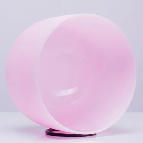 Cuenco tibetano de cristal rosa de 10 pulgadas for el chakra raíz, nota C, cuenco de sonido de cuarzo esmerilado de color con mazo de goma y junta tórica.(432Hz)