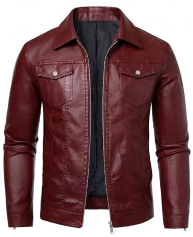 Zbrandy Leather Jacket Men Faux Leather Jackets Mens Moto Biker Coat Outwear Windproof Red S
