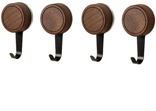 Gancio a ventosa in legno di noce, gancio a ventosa senza trapano per bagno, camera da letto, armadio, organizzazione marrone (quattro)