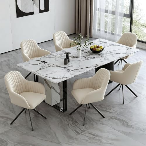 Hawthyhome Esszimmerstühle 6er Set Samt Drehstuhl Khaki/Schwarz | Drehbar Esszimmerstuhl mit Armlehne,Küchenstuhl mit Metallgestell und Rückenlehne für Esszimmer,Wohnzimmer,Büro