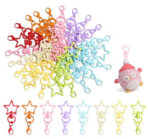 SRVAXZN 80 Stück Mini Karabiner Stern, Bunte Stern Schlüsselring mit Hummer Haken Drehbarer Schwenker Schlüsselanhänger Klein Karabiner Sternform für DIY Zubehör Tasche Schlüssel(8 Farben)