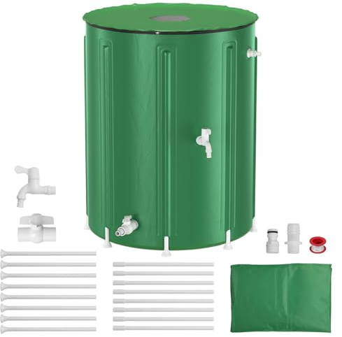 Récupérateur d'eau de pluie pliable de 500 litres avec robinet et valve de vidange, réservoir d'eau de pluie, en PVC, avec grille de protection contre les feuilles, collecteur d'eau de pluie résistant
