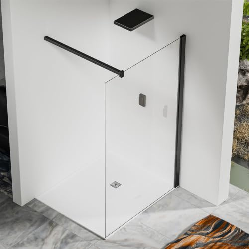 Paroi de douche à l’italienne 100×200 cm - Verre Securit 8 mm - Profilé et barre de stabilisation 90 cm - Aluminium noir mat