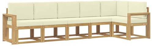 vidaXL Outdoor-Sofagarnitur mit Kissen 6 pcs Weiß und Creme Polyester, Garten, modernes, wetterfestes Ecksofa, Sitzgelegenheit für draußen, Terrassenmöbel, entspannendes Set