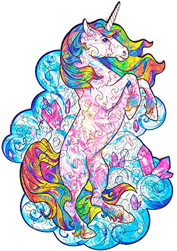 UNIDRAGON Holzpuzzle für Erwachsene - Inspiring Unicorn Puzzle - 103 Teile | Small 18 x 24 cm - Einzigartig geformte Puzzleteile - Lasergeschnittenes Holz - Holzgeschenkbox