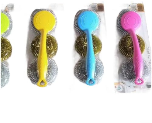 Long Handle Pot Brush with Detachable Heads - Plant Fibre Dish Scrubber for Cleaning Pots Pans Kitchen Sink - Non Scratch 10cm(C)