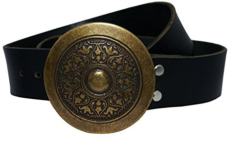 Wolfszeit Ledergürtel mit Wikingerschnalle - schwarzes Rindleder - Altsilber- oder altmessing-farbene Schließe - Gürtellänge von 70-190cm