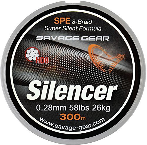 Savage Gear HD8 Silencer Braid 120m Schnur geflochten, Angelschnur für Hecht Zander Barsch Forellen 8-Fach rundgeflochten 0.28mm 26kg