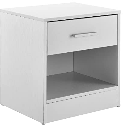 [en.casa] Eleganter Nachttisch mit Schublade und Ablagefach Nachtschrank Weiß Schubladentisch Nachtkommode