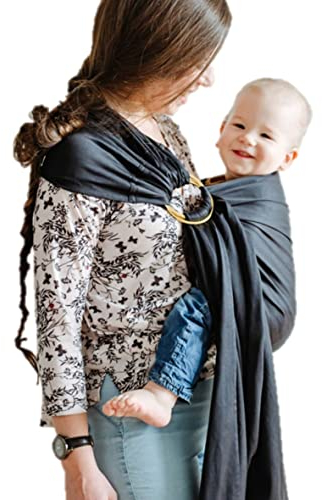 Shabany® - Ring Sling Tragetuch - 100% Bio Baumwolle - Babybauchtrage für Neugeborene Kleinkinder bis 15 KG - inkl. Baby Wrap Carrier Anleitung - schwarz (dreams)