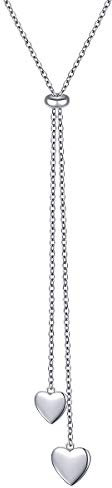 Flyow Muttertagsgeschenk Lange Kette Schmuck S925 Sterling Silber Lariat Verstellbar Y Halskette mit Anhänger für Frauen und Mädchen (Herz)