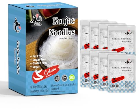 YUHO Shirataki Konjac Angel Hair Pasta, 8 x 190 g, Vegan, Low Calorie Food, Gluten Free, Fat Free, Keto Friendly, Low Carbs, Healthy Diet 53.61 Oz (1520 g)