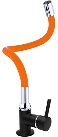 ATCO® Kaltwasserhahn Waschtischarmatur RONDO Kaltwasser Auslauf flexibel Armatur Standventil Wasserhahn Waschtisch Einhebel Waschbecken Bad Gäste-WC schwarz-orange