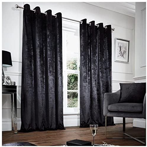GC GAVENO CAVAILIA Pannesamt Knautschsamt Vorhänge für Schlafzimmer, wärmeisoliert, Türvorhänge, Ösenpaneele, Polyester, Schwarz, 66x72 Inch (2 Panel)