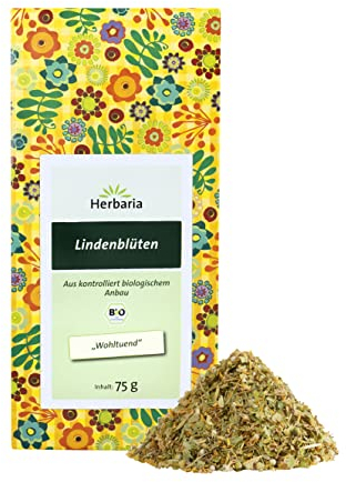 Herbaria Lindenblüten Tee bio 75g – loser Bio-Kräutertee – Bio-Lindenblütentee lose – Bio Lindenblüten getrocknet und grob geschnitten natürlicher wohltuender Teegenuss