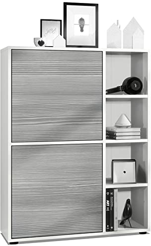 Vladon Highboard Schrank Anrichte Cuba mit 8 Fächern, Made in Germany, Korpus in Weiß matt/Fronten in Avola-Anthrazit