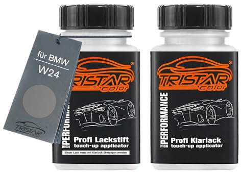 TRISTARcolor Autolack Lackstift Set für BMW W24 Gunmetal II Metallic Basislack Klarlack je 50ml