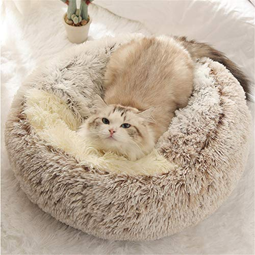 Ndier Flauschiges Katzenbett, rund, weiches Plüsch, Höhle mit Kapuze, Katzenbett, für den Winter, warm, Schlafkissen, rutschfest, maschinenwaschbar, für Katzen und Welpen