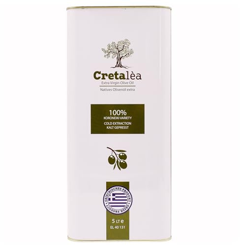 Cretaléa Huile d'olive Extra Native de Crète, Grèce - Bidon de 5 L - Pressée à froid d'olive coroneiki - Nouvelle récolte - Teneur en acide ~ 0,4 %