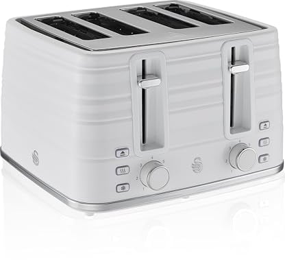 Swan 4-Slice Symphony Toaster, White, Defrost, Cancel and Reheat Functions, Independent Browning Controls, ST31054WN