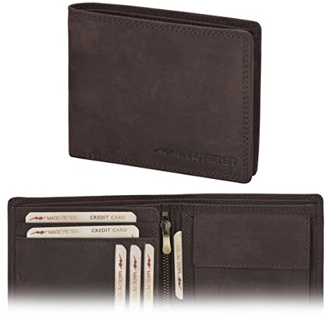 Marc Peter® Echt-Leder Geldbörse Hanover | Geldbeutel für Herren mit RFID-Schutz | Groß 10 Fächer Portmonee | Vintage Braun Portemonnaie