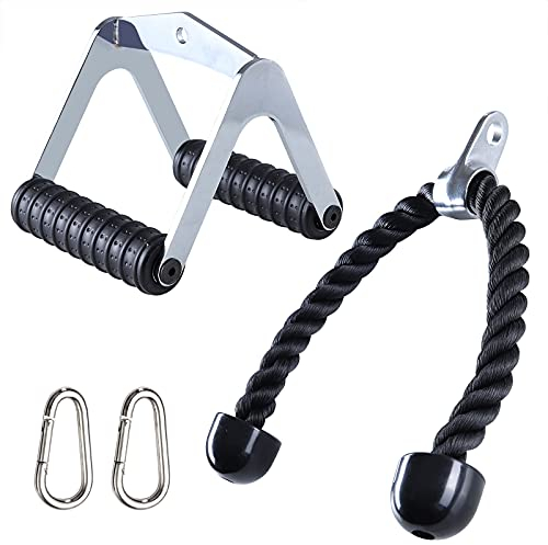 PELLOR Rudergriff Trizepsseil Set,Seilzug Fitness kabelzug Griff Set Trizeps Seil LAT Pull-Down Training Bizeps- & Trizepsübungen (Für Kabelzug- Fitness-Stationen Fitnessturm)